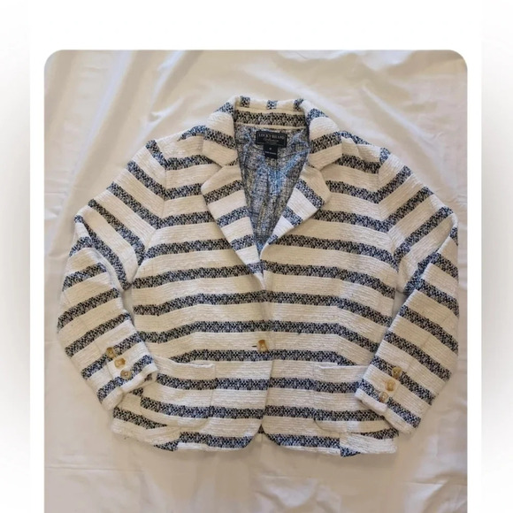 Lucky Brand Blaine Navy  White Striped Lined Blazer Size Medium - Picture 7 of 12